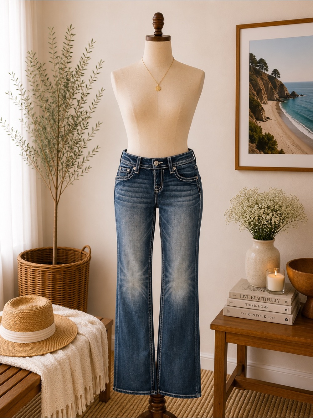 Miss Me NWOT Low Rise Bootcut Jeans 27x34 Dark Wash Long Inseam Denim